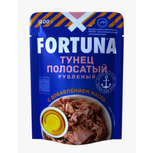 Конс Тунец ФОРТУНА рублен в маслом 100г пауч