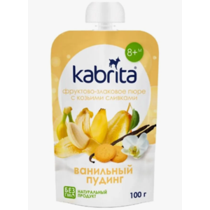 Пюре КАБРИТА 8+ фруктово-злаковое ванильный пудинг с козьими сливками 100г