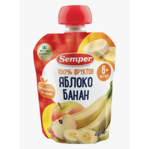 Пюре СЕМПЕР фруктовое яблоко-банан 90г