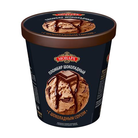 Мороженое МОНАРХ пломбир шоколадный с шок соусом 450г ведро