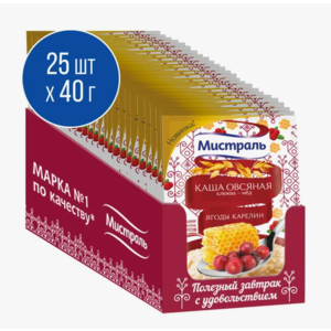 Каша МИСТРАЛЬ Овсяная Ягода Карелии 40г клюква-мед