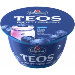Йогурт ТЕОС Греческий 2% 140г Черника