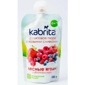 Пюре КАБРИТА 6+ лесные ягоды с яблочным пюре с козьими сливками 100г