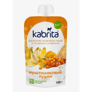 Пюре КАБРИТА 8+ фруктово-злаковое мультизлаковый пудинг с козьими сливками 100г