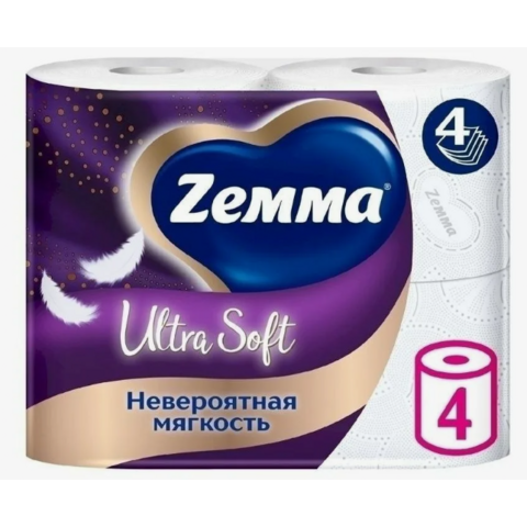 Бумага туалетная ЗЕММА Ультра софт 4-сл 4шт 