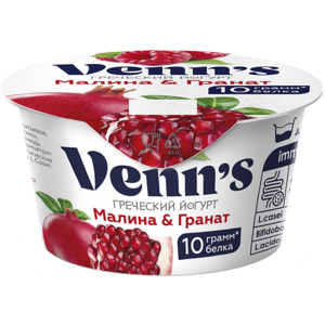 Йогурт VENN`S Греческий 0.1% 130г малина-гранат