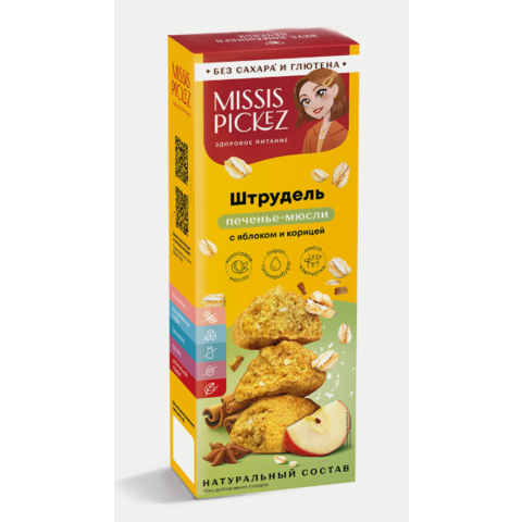 Печенье-мюсли MISSIS PICKEZ Штрудель с яблоком и корицей 100г без сахара и глютена