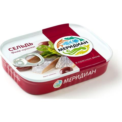 Сельдь МЕРИДИАН филе-кусочки 115г в красном вине
