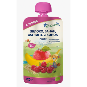Пюре Fleur Alpine яблоко-банан-малина-киноа с 6+ 120г