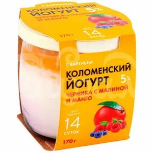 Йогурт КОЛОМЕНСКИЙ 5,0% 170г Черника-малина-манго ст/б