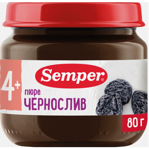 Пюре СЕМПЕР чернослив 4+ 80г ст/б