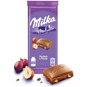 Шоколад МИЛКА 85г молочный с фундуком и изюмом