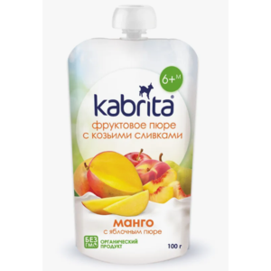 Пюре КАБРИТА 6+ манго с яблочным пюре с козьими сливками 100г