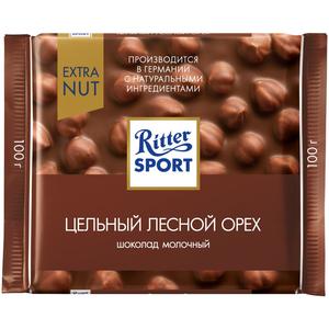 Шоколад РИТТЕР СПОРТ Экстра нат 100г молочн с цельным лесным орехом