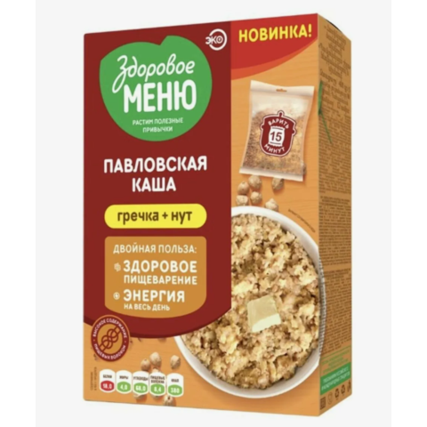 Каша ЗДОРОВОЕ МЕНЮ Павловская гречка-нут 5*80г 400г