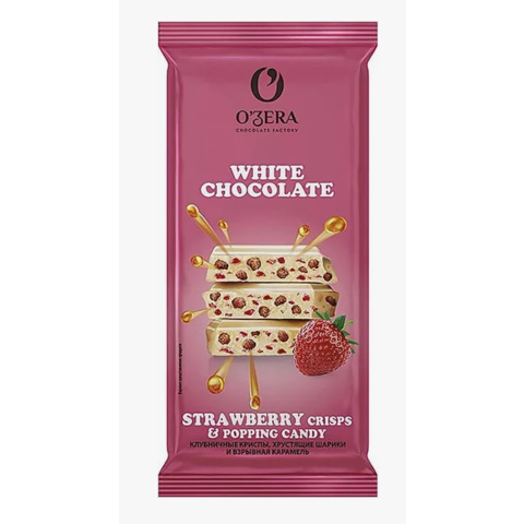 Шоколад О"ЗЕРА Белый 90г Клубничные криспы