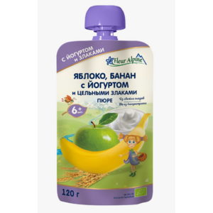 Пюре Fleur Alpine яблоко-банан с йогуртоми цельными злаками с 6+ 120г