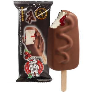 Мороженое ЧИСТАЯ ЛИНИЯ Пломбир в бельгийском шоколаде с клюквой 80г