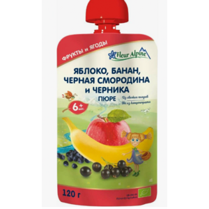 Пюре Fleur Alpine яблоко-банан-черная смородина-черника с 6+ 120г