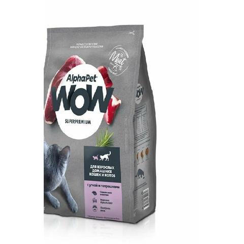 Корм ALFAPET WOW 750г для взрослых домашних кошек и котов утка-потрошки