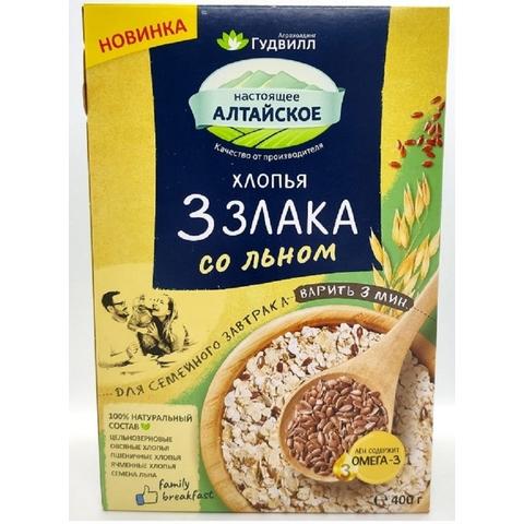 Хлопья ГУДВИЛЛ 3 злака 400г со льном