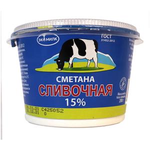 Сметана ЭКОМИЛК 15% 180г