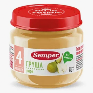 Пюре СЕМПЕР груша 4+ 80г ст/б