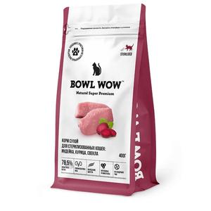 Корм BOWL WOW 400г для кошек при чувтвит пищеварении цыпленок-овощи