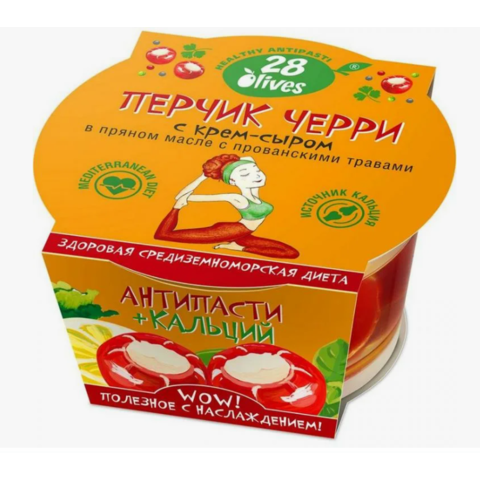 Антипасти 28 OLIVES WOW! перчик черри с крем-сыром 130г