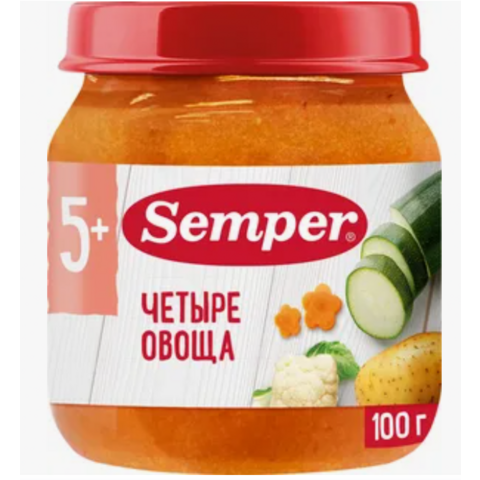 Пюре СЕМПЕР четыре овоща 5+ 100г ст/б
