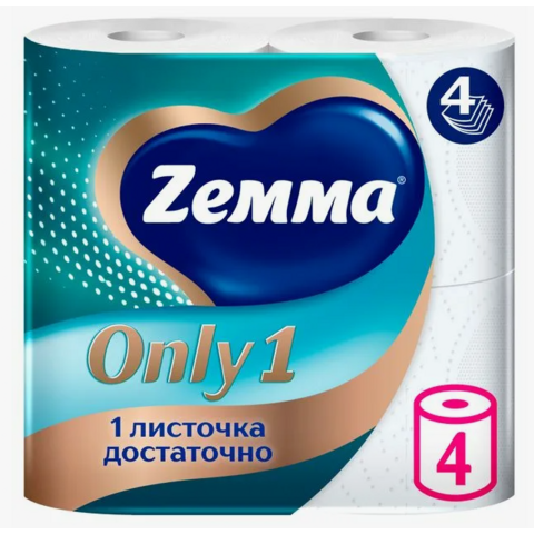 Бумага туалетная ЗЕММА Онли 1 4шт 