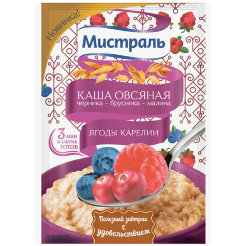 Каша МИСТРАЛЬ Овсяная Ягода Карелии 40г земляника-голубика
