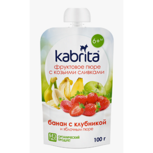 Пюре КАБРИТА 6+ банан с клубникой и ябл пюре с козьими сливками 100г